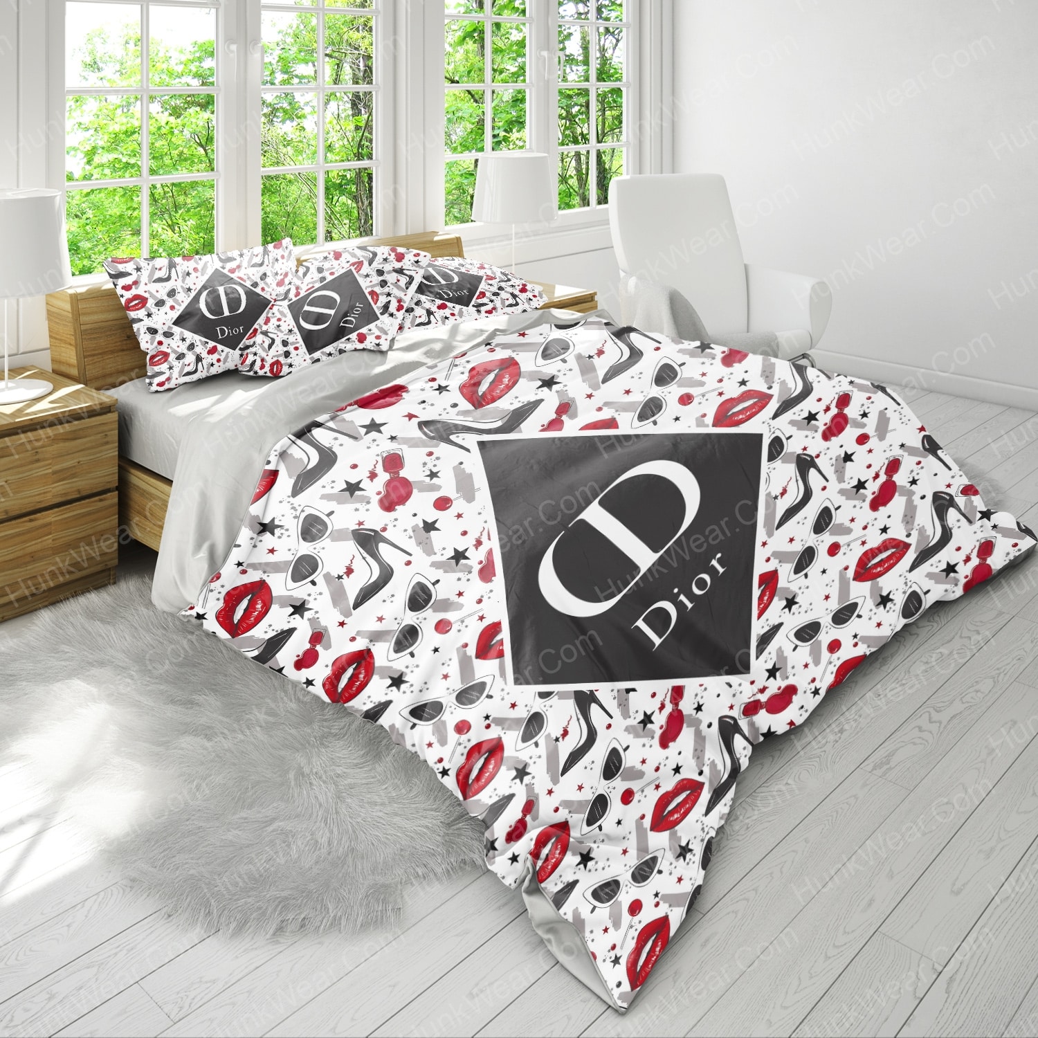 dior heels glasses and red lips pattern bed set bedding set 3