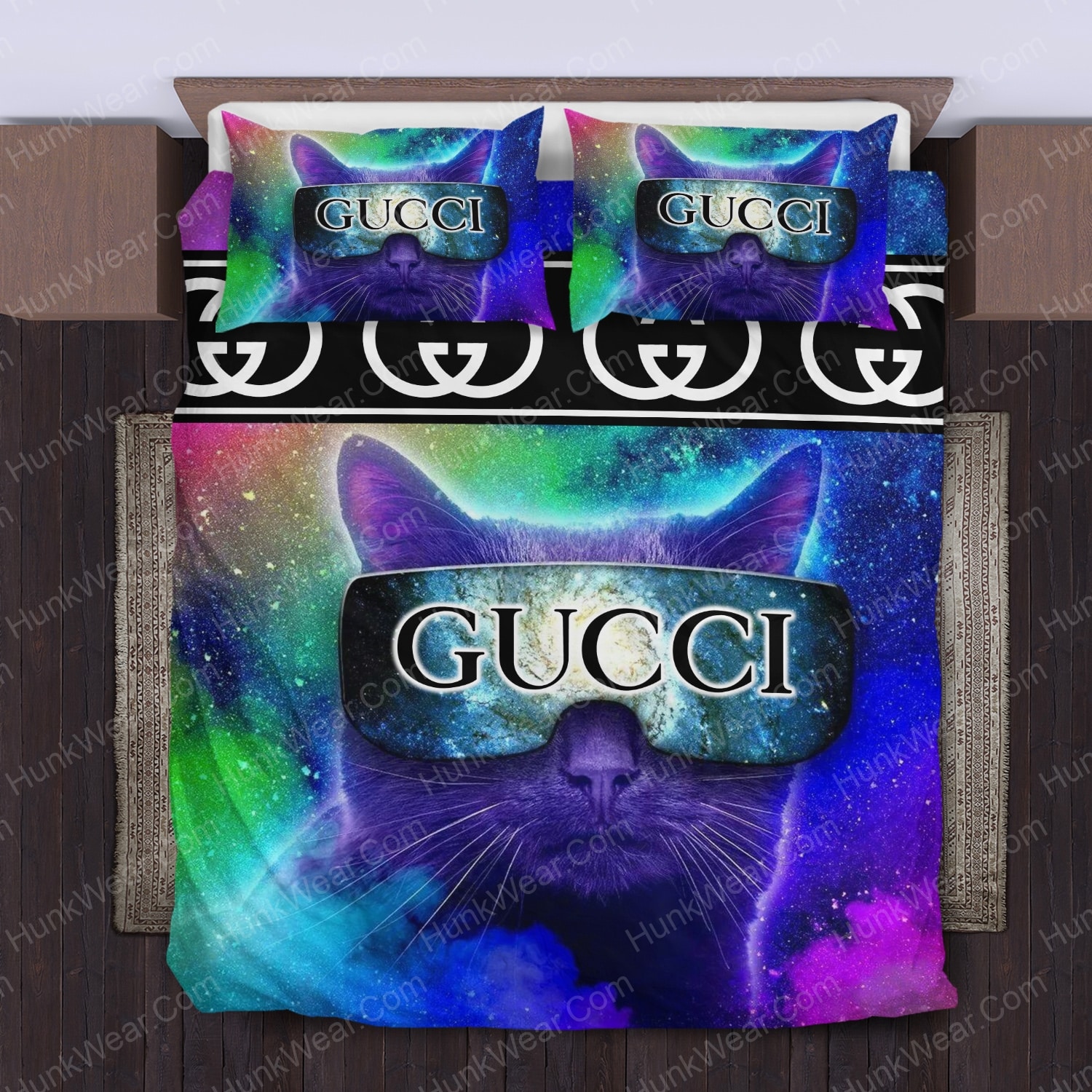 gucci cute cat wearing glasses bed set bedding set 2