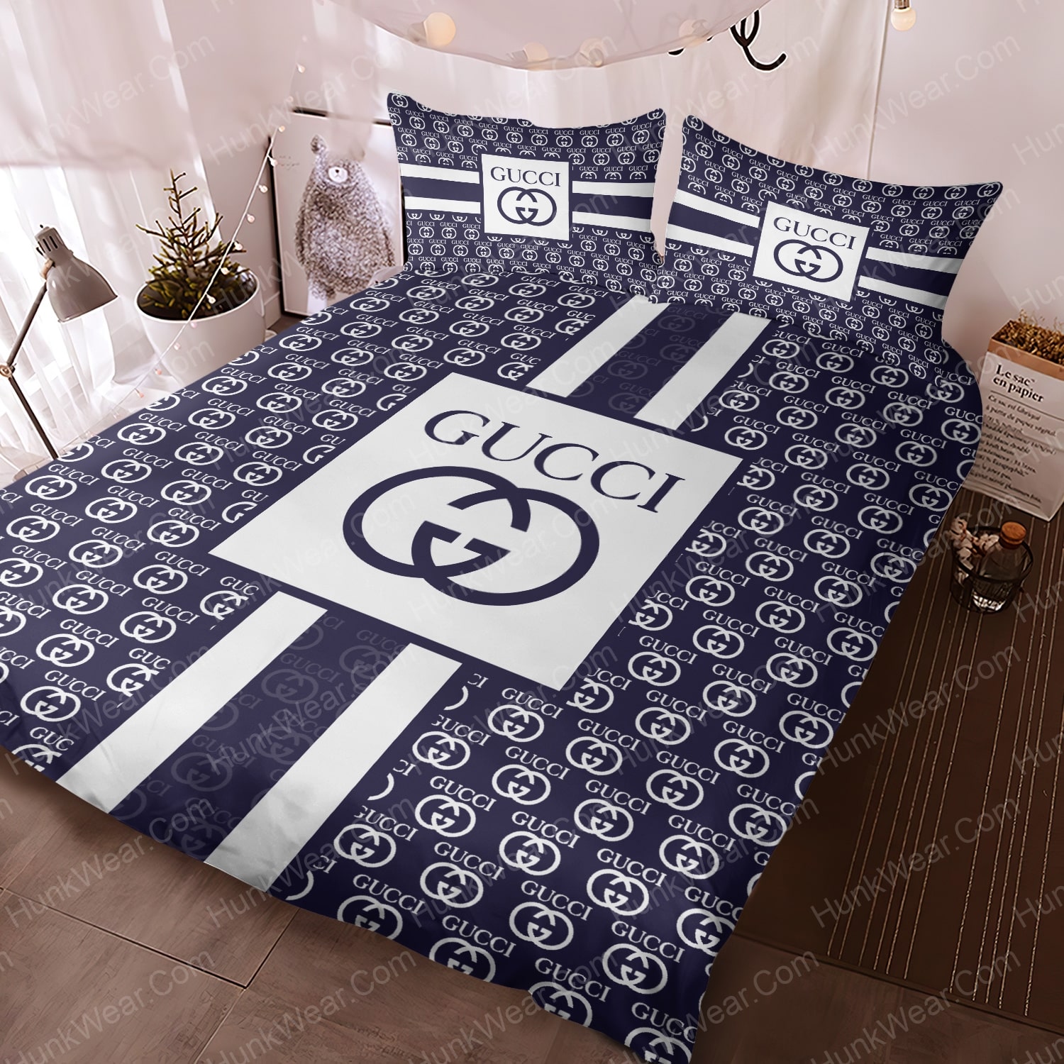gucci pattern logo bed set bedding set 2