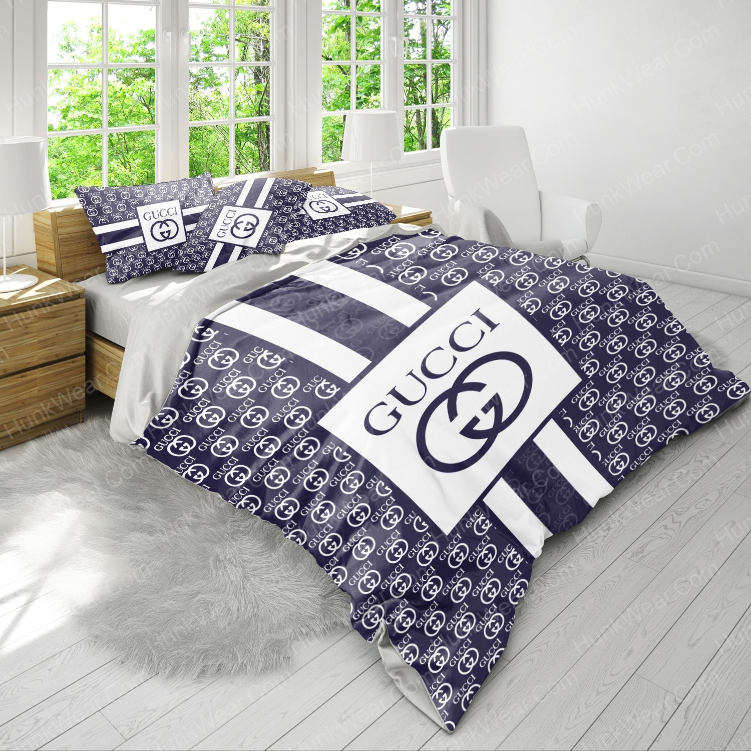 gucci pattern logo bed set bedding set 3