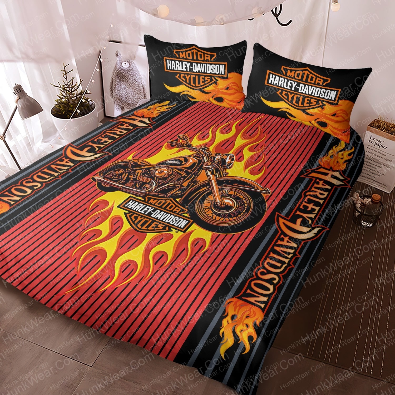 harley davidson flames logo bed set bedding set 1