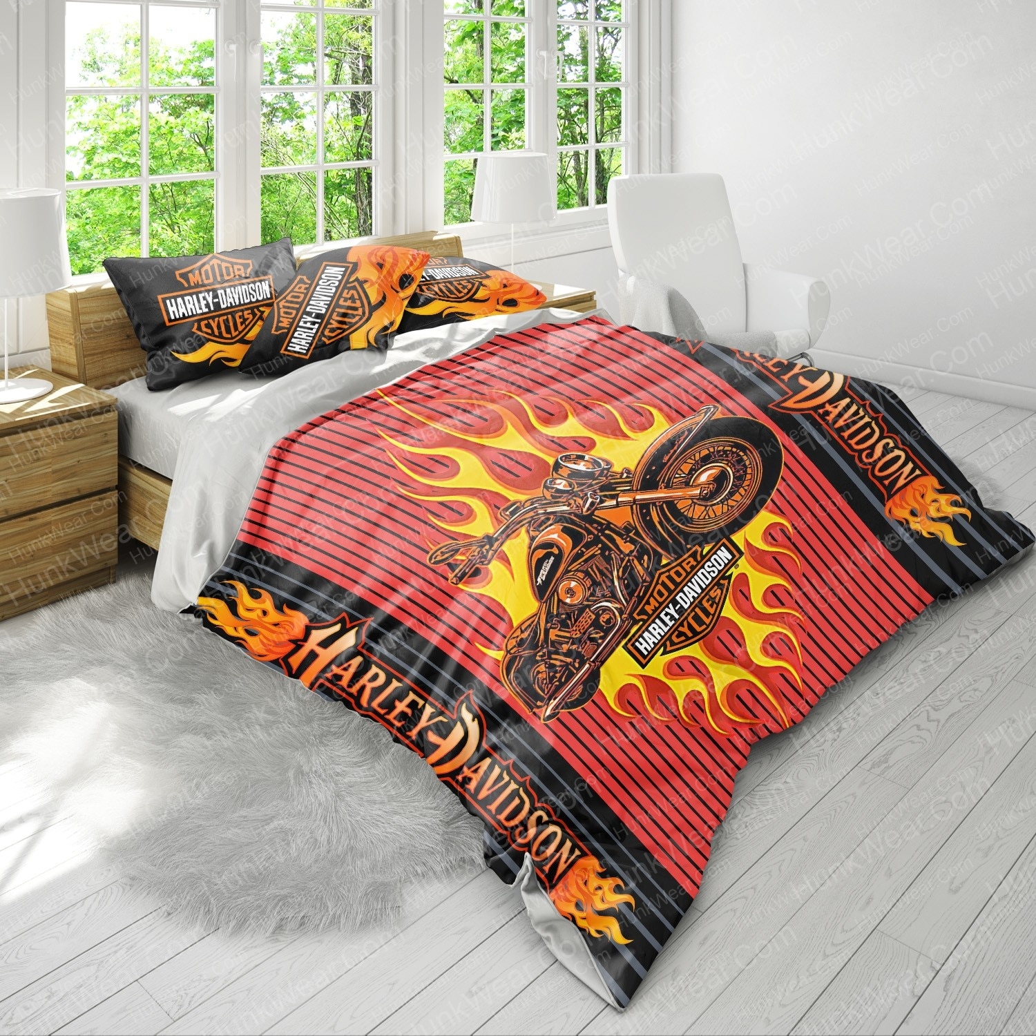 harley davidson flames logo bed set bedding set 3
