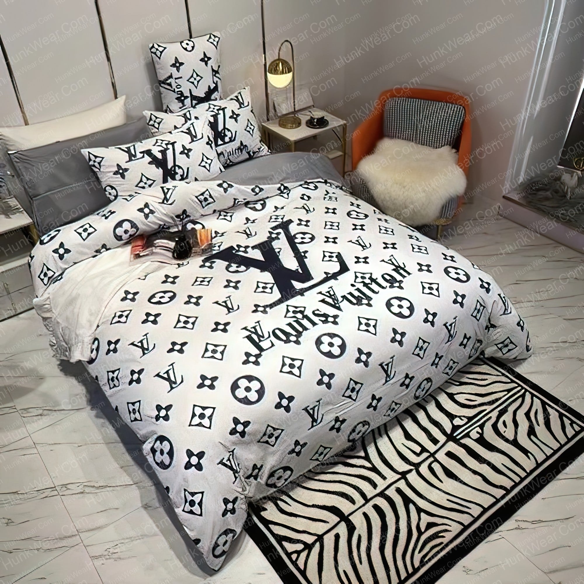 louis vuitton black white logo symbol bedding sets 1