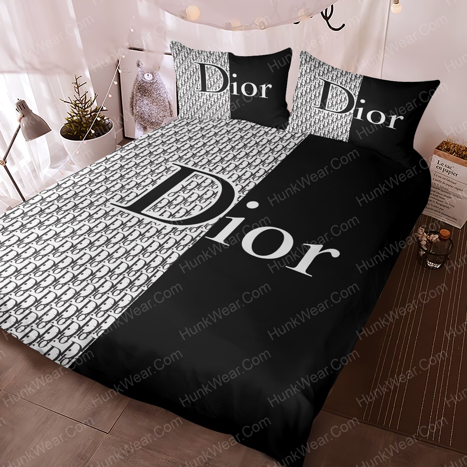 white and black dior bed set bedding set 1