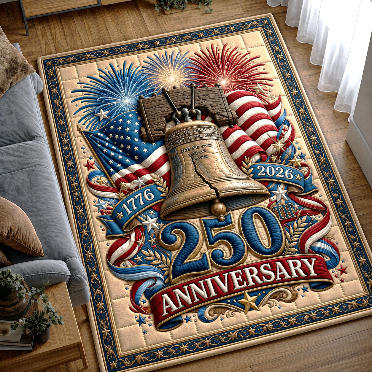 250 Anniversary USA Area Rug - Non-Slip Washable 3D Print Rug for Living Room & BedroomTVC210868