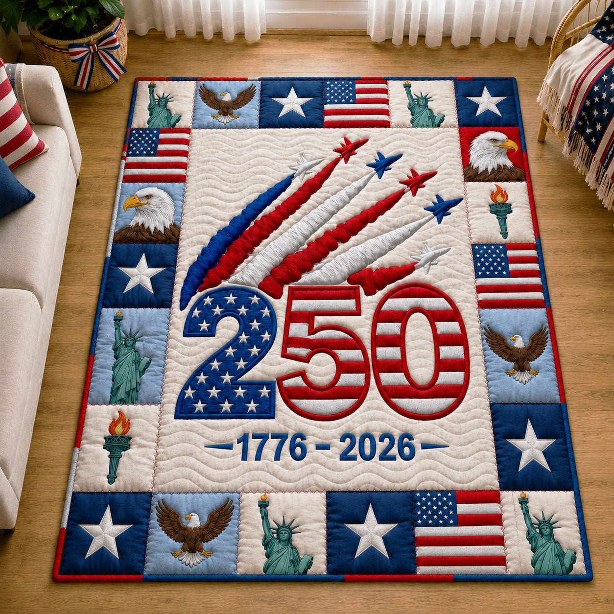 250 USA Area Rug - Non-Slip Washable 3D Print Rug for Living Room & BedroomTVC210864