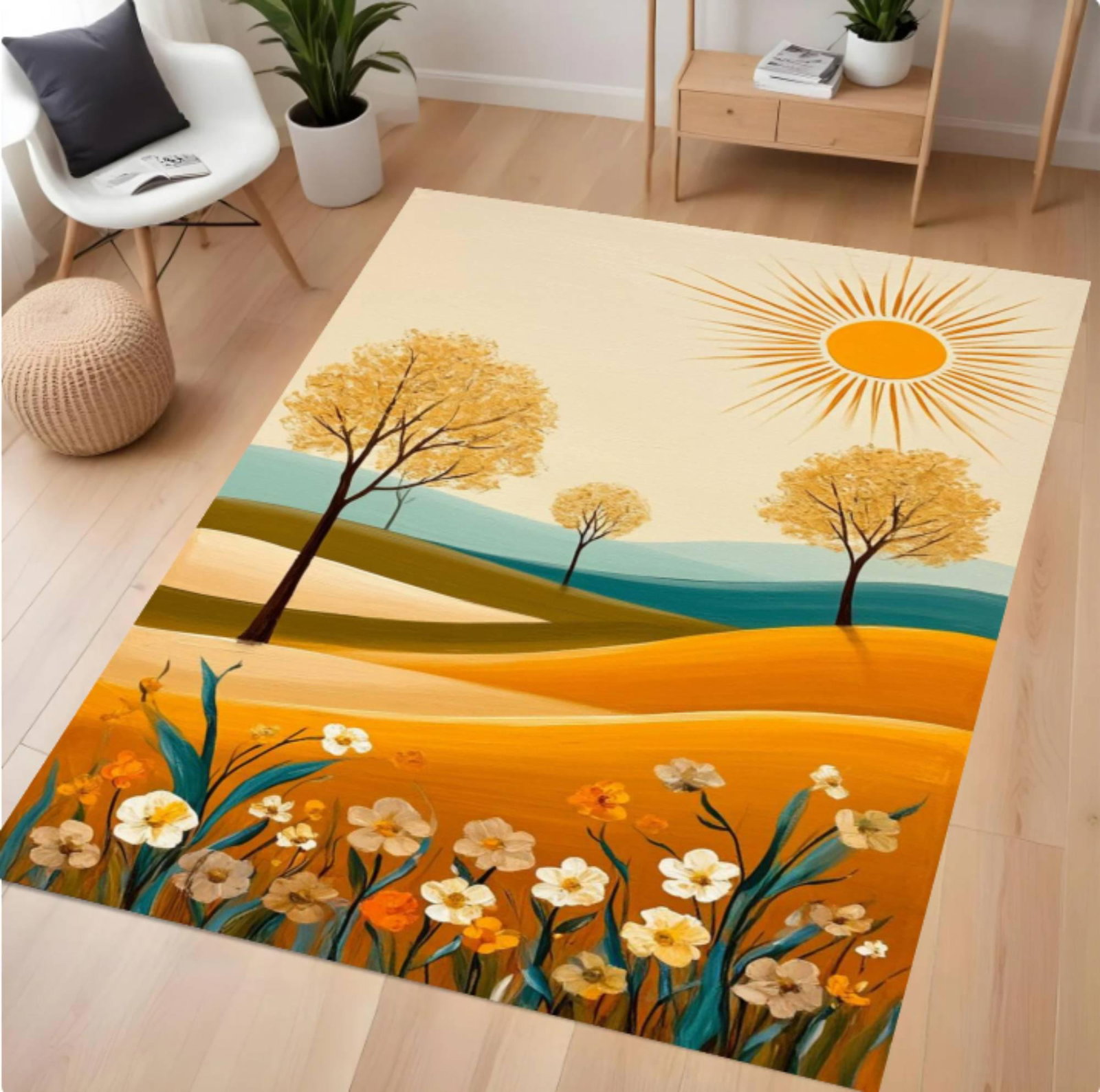 Abstract Landscape Area Rug, Modern Sun Field PrintTVC1708379