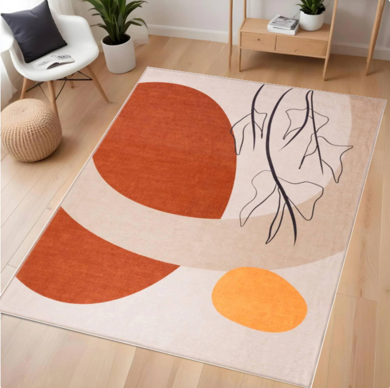 Abstract Modern Rug Beige Terracotta Art Rug Washable Rug Non-slipTVC1708357