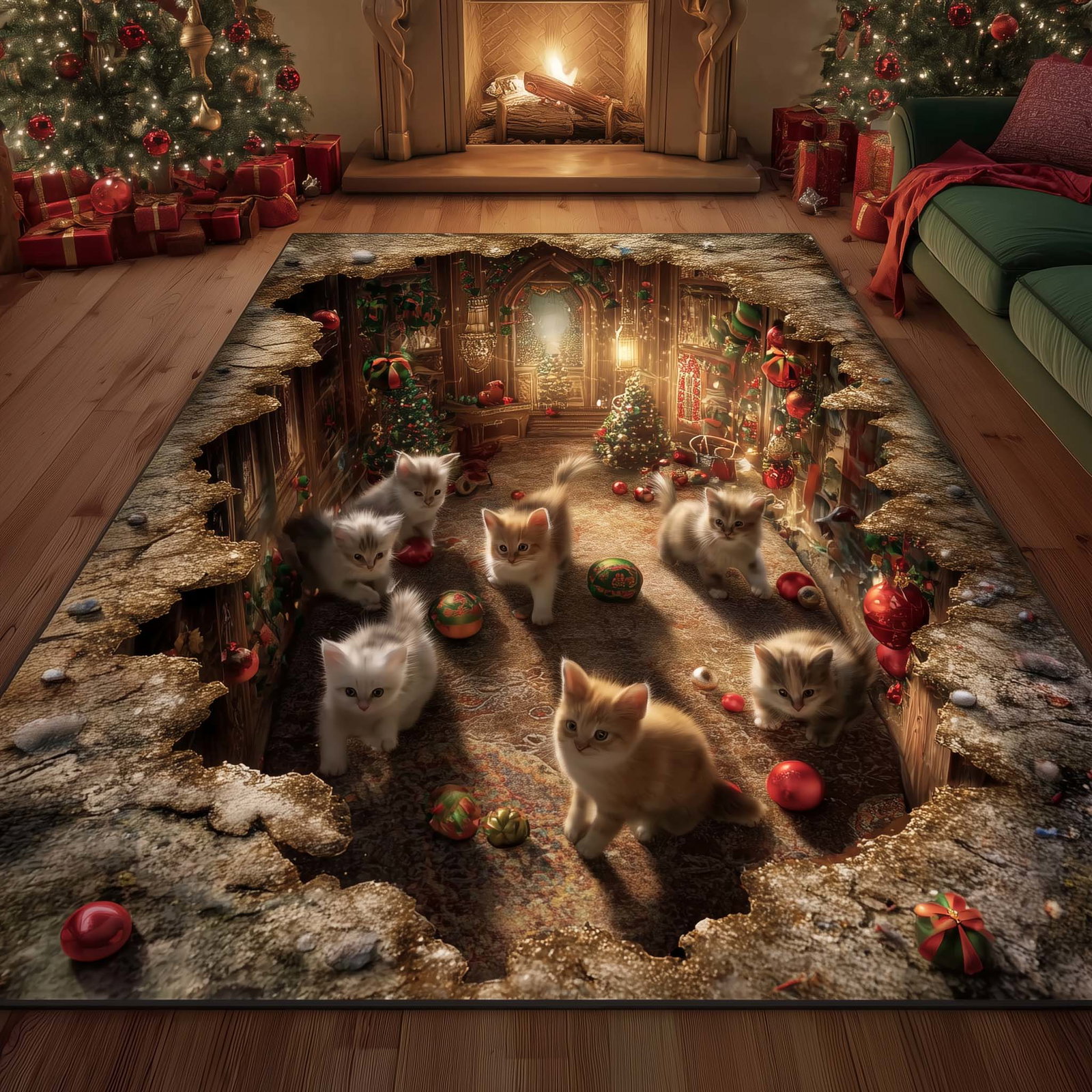 Adorable Cats Area Rug - Non-Slip Washable 3D Print Rug for Living Room & BedroomTVC210855
