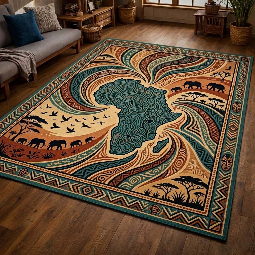Africa Heritage Area Rug - Non-Slip Washable 3D Print Rug for Living Room & BedroomTVC210856
