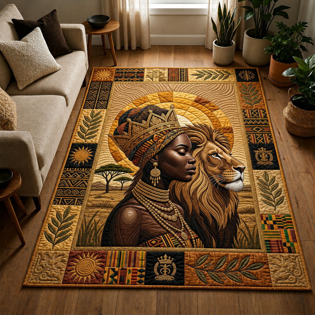 African Queen Lion Area Rug - Non-Slip Washable 3D Print Rug for Living Room & BedroomTVC210857