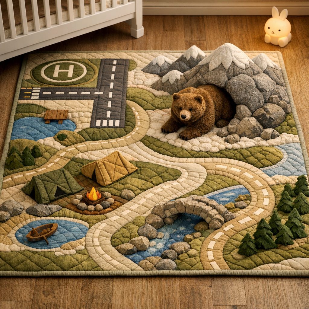 Airfield Play Map Area Rug - Non-Slip Washable 3D Print Rug for Living Room & BedroomTVC2108101