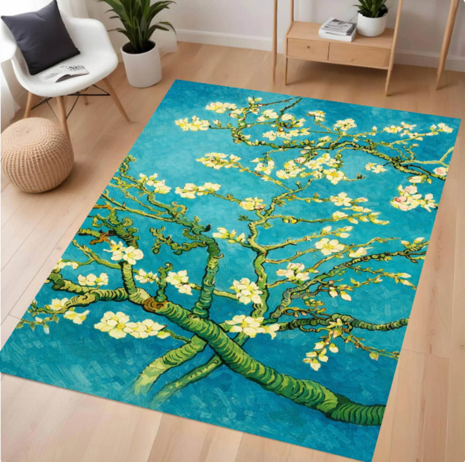 Almond Blossom Art Rug, Impressionist Floral Area RugTVC1708379
