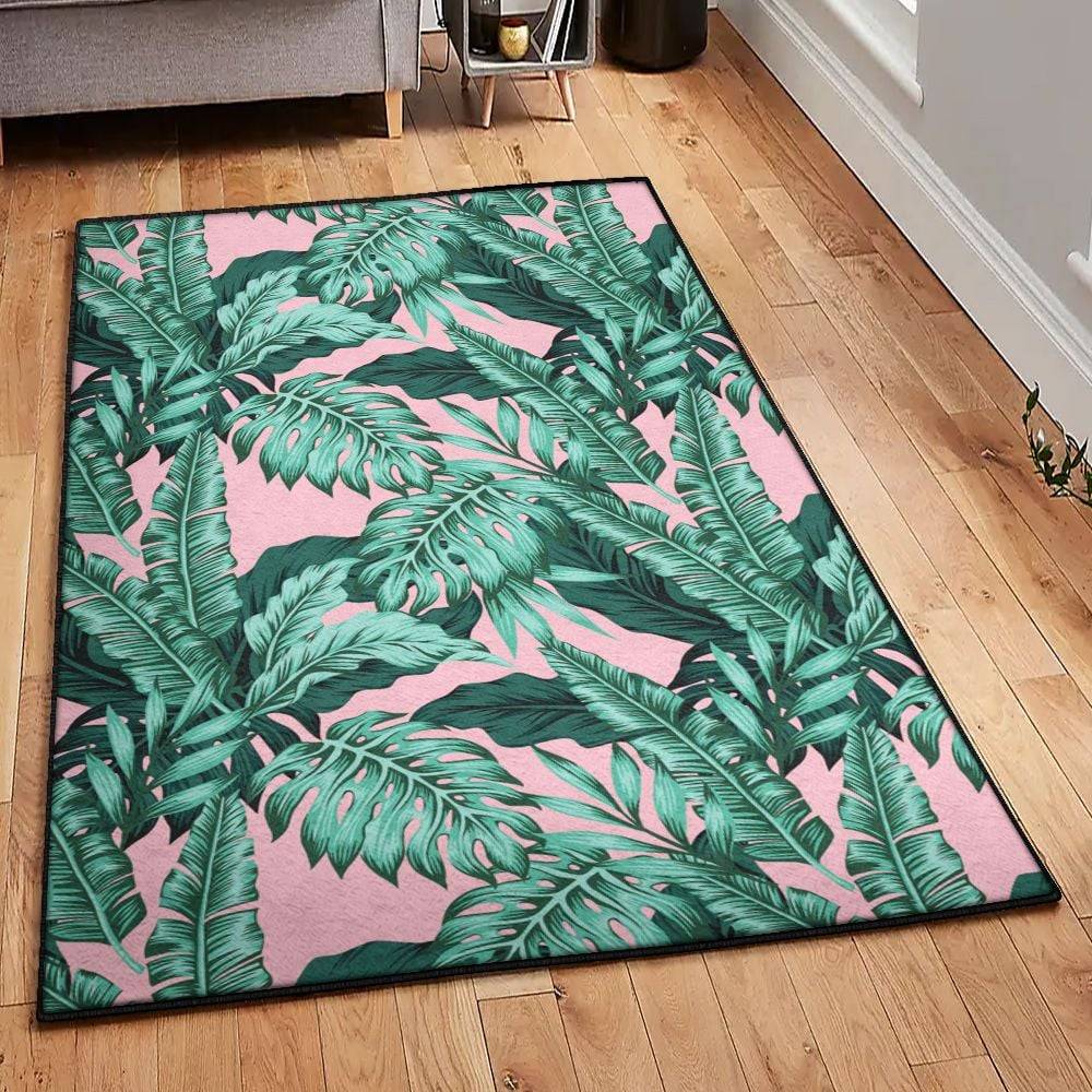 Aloha Kitchen Rugs, Palm Leaves Floral Tropical Hawaiian Rug