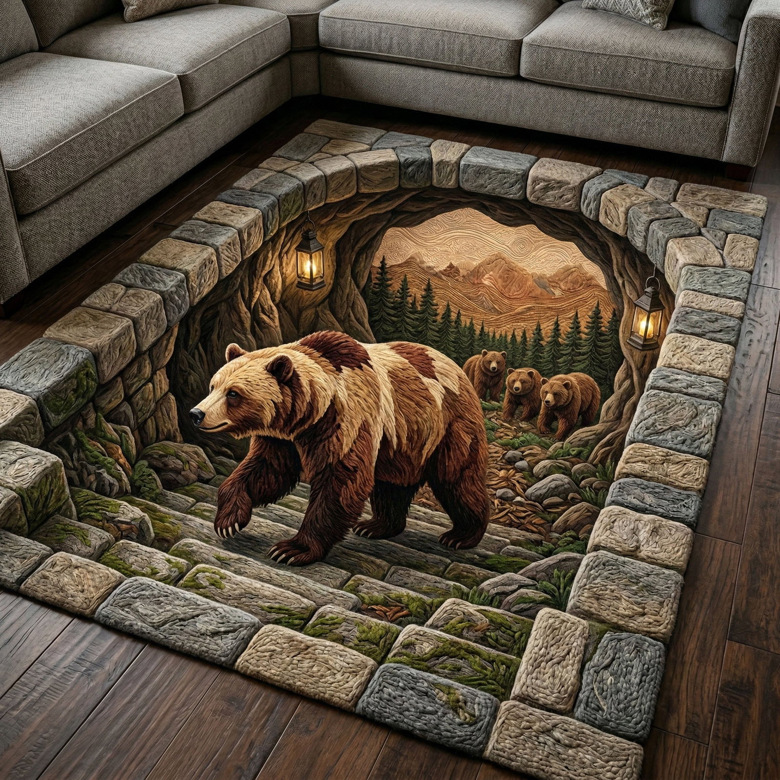 Alpine Bear Area Rug - Non-Slip Washable 3D Print Rug for Living Room & BedroomTVC210851