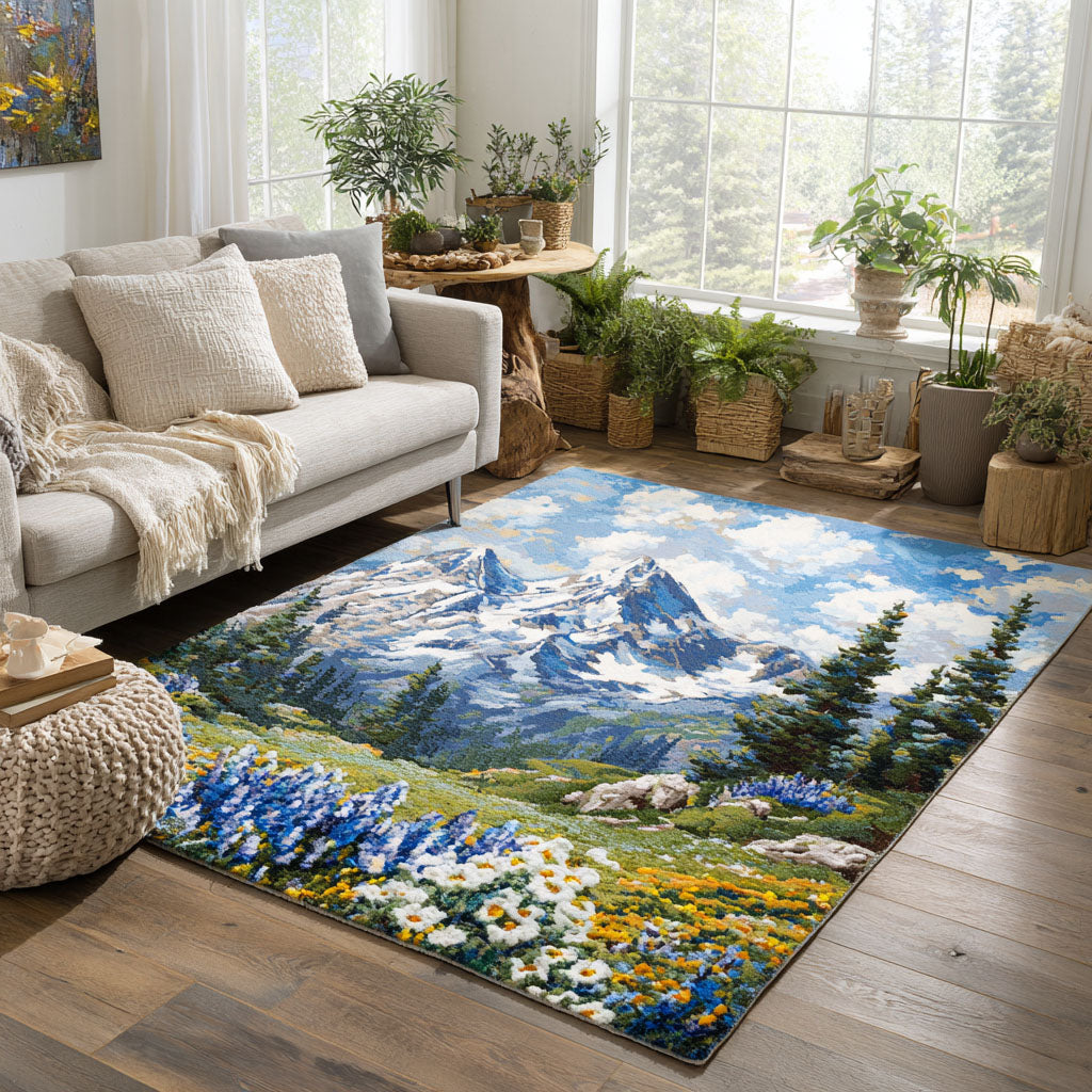 Alpine Bloom Area Rug - Non-Slip Washable 3D Print Rug for Living Room & BedroomTVC210848