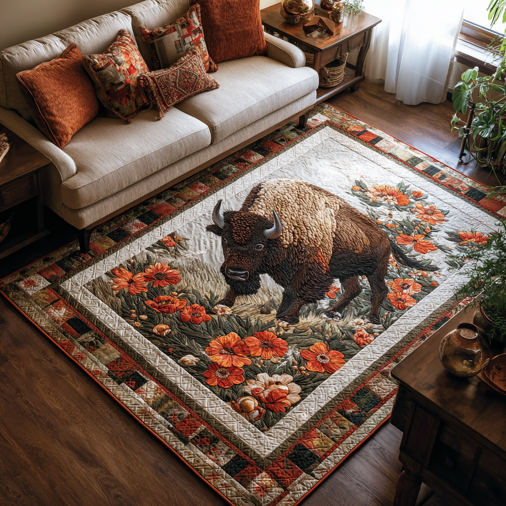 Amber Bison Area Rug - Non-Slip Washable 3D Print Rug for Living Room & BedroomTVC210855
