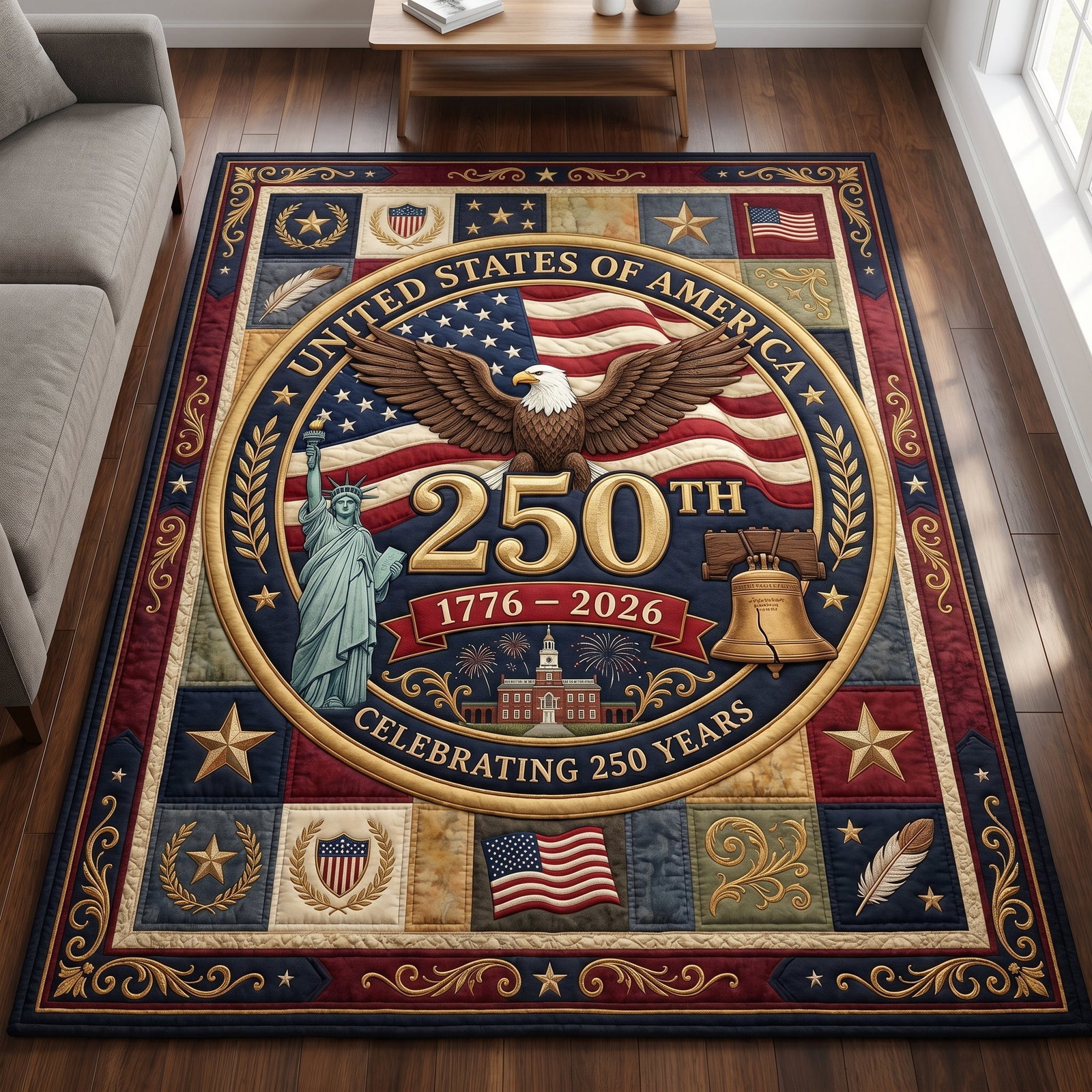 America 250 Area Rug - Non-Slip Washable 3D Print Rug for Living Room & BedroomTVC210862