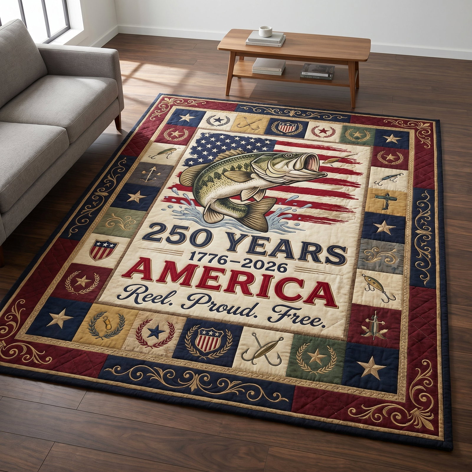 America Fishing Area Rug - Non-Slip Washable 3D Print Rug for Living Room & BedroomTVC210862