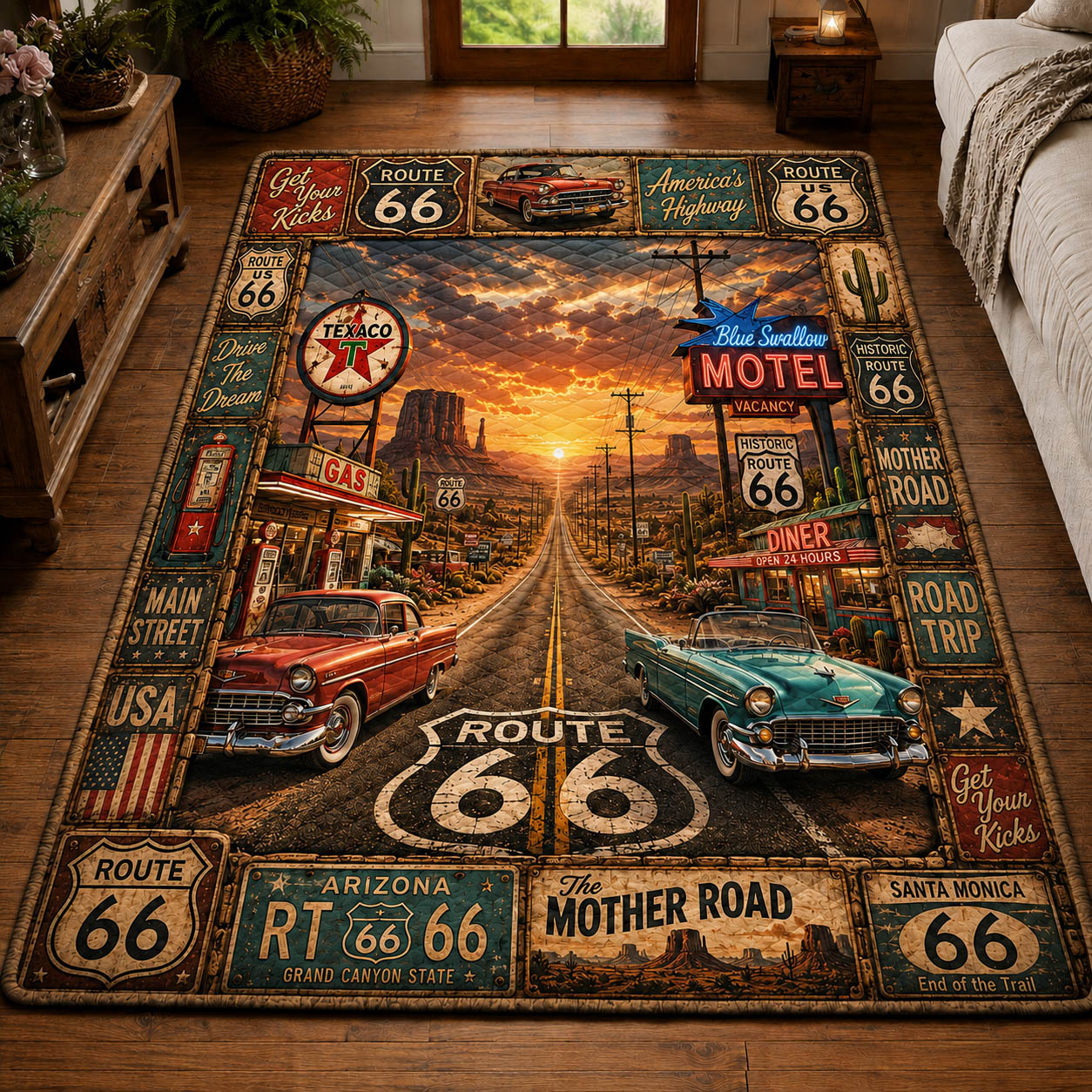 America Route 66 100 Years Area Rug - Non-Slip Washable 3D Print Rug for Living Room & BedroomTVC210861