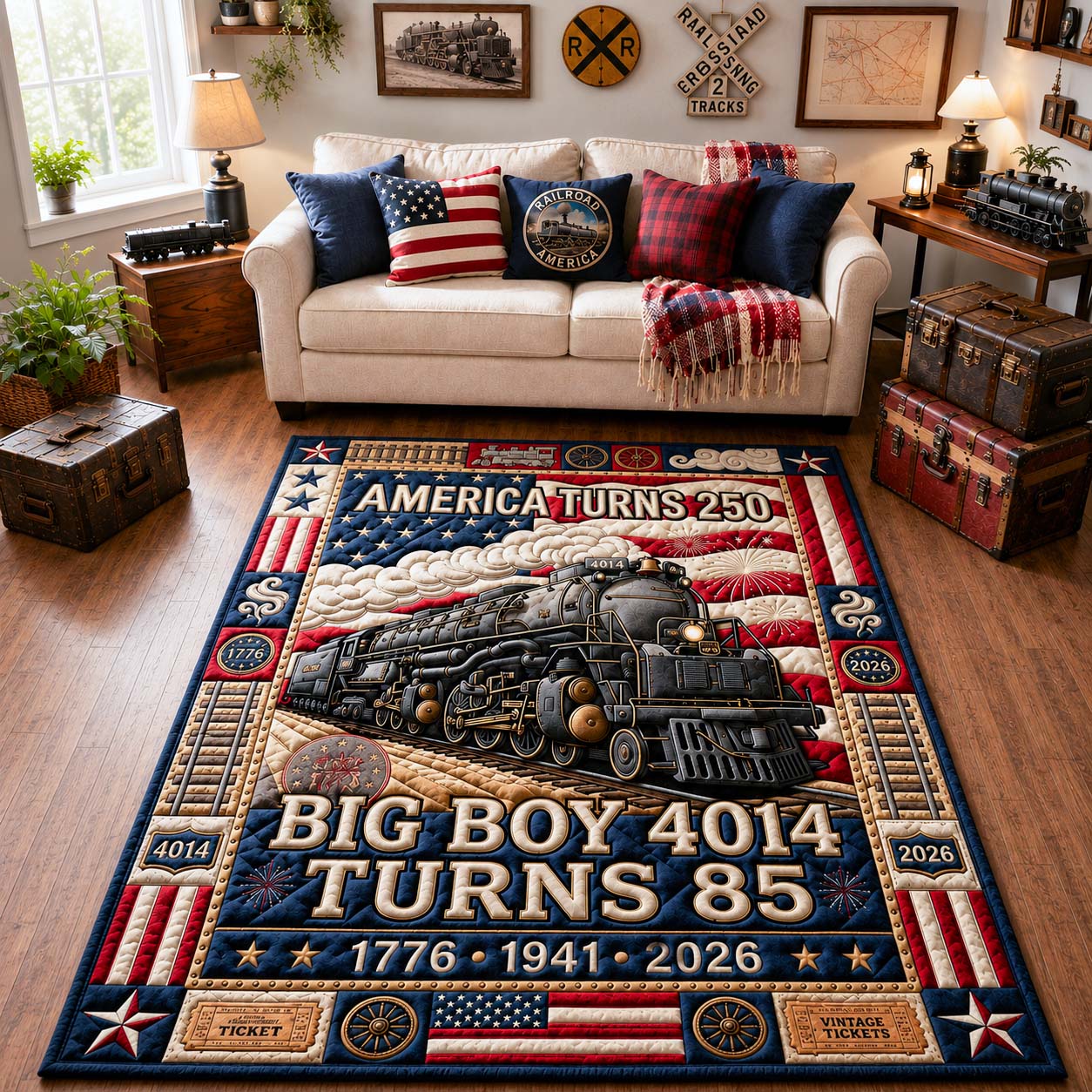 America Turns 250 Area Rug - Non-Slip Washable 3D Print Rug for Living Room & BedroomTVC210868