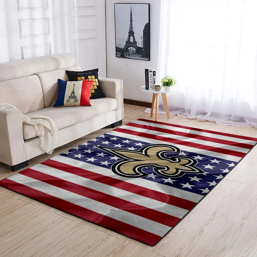 American Flag Rug - Area with Bold Fleur De Lis Design Blue and Red