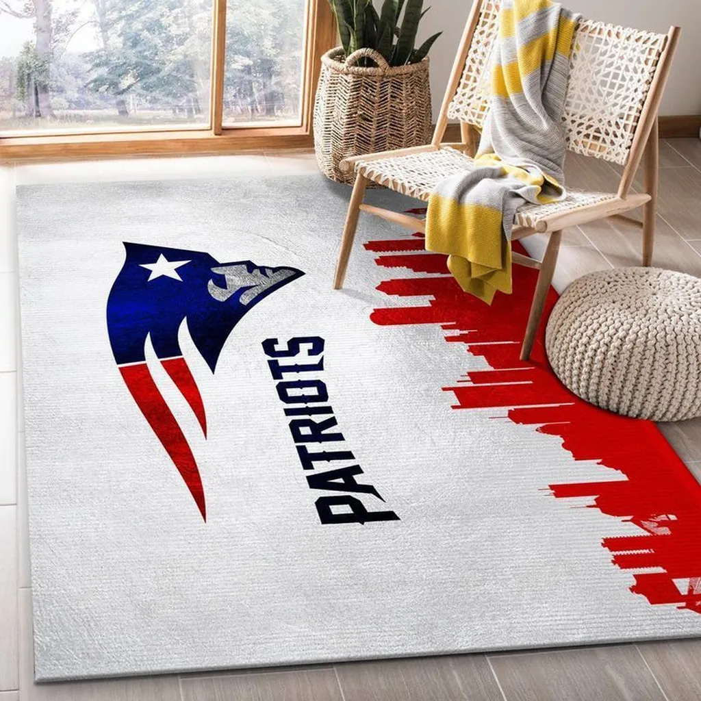 American Flag Rug - with Stripes Fleur de Lis Design Red and White
