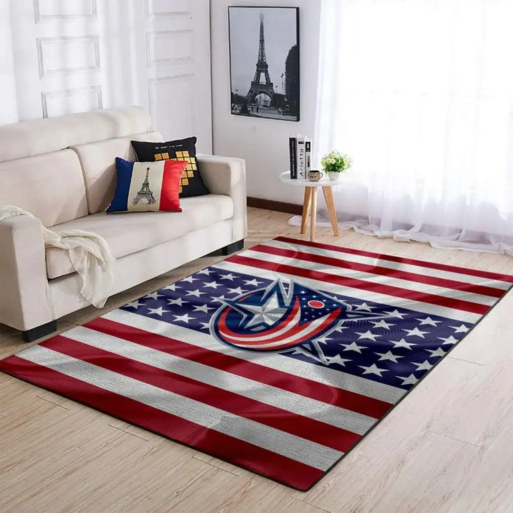 American Flag Rug with Custom Sports Team Logo Design Red and White