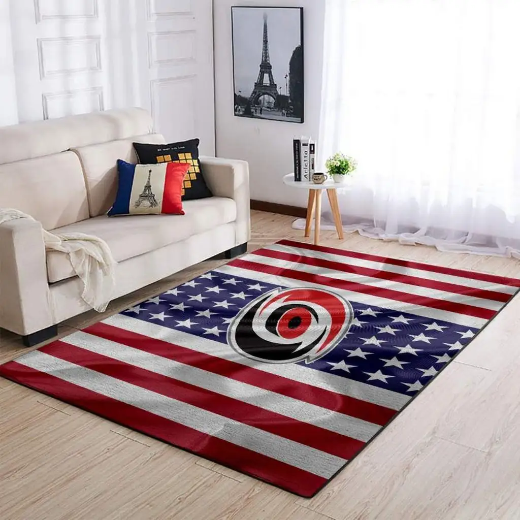 American Flag Rug with Sports Team Logo for Living Room Decor Red and White