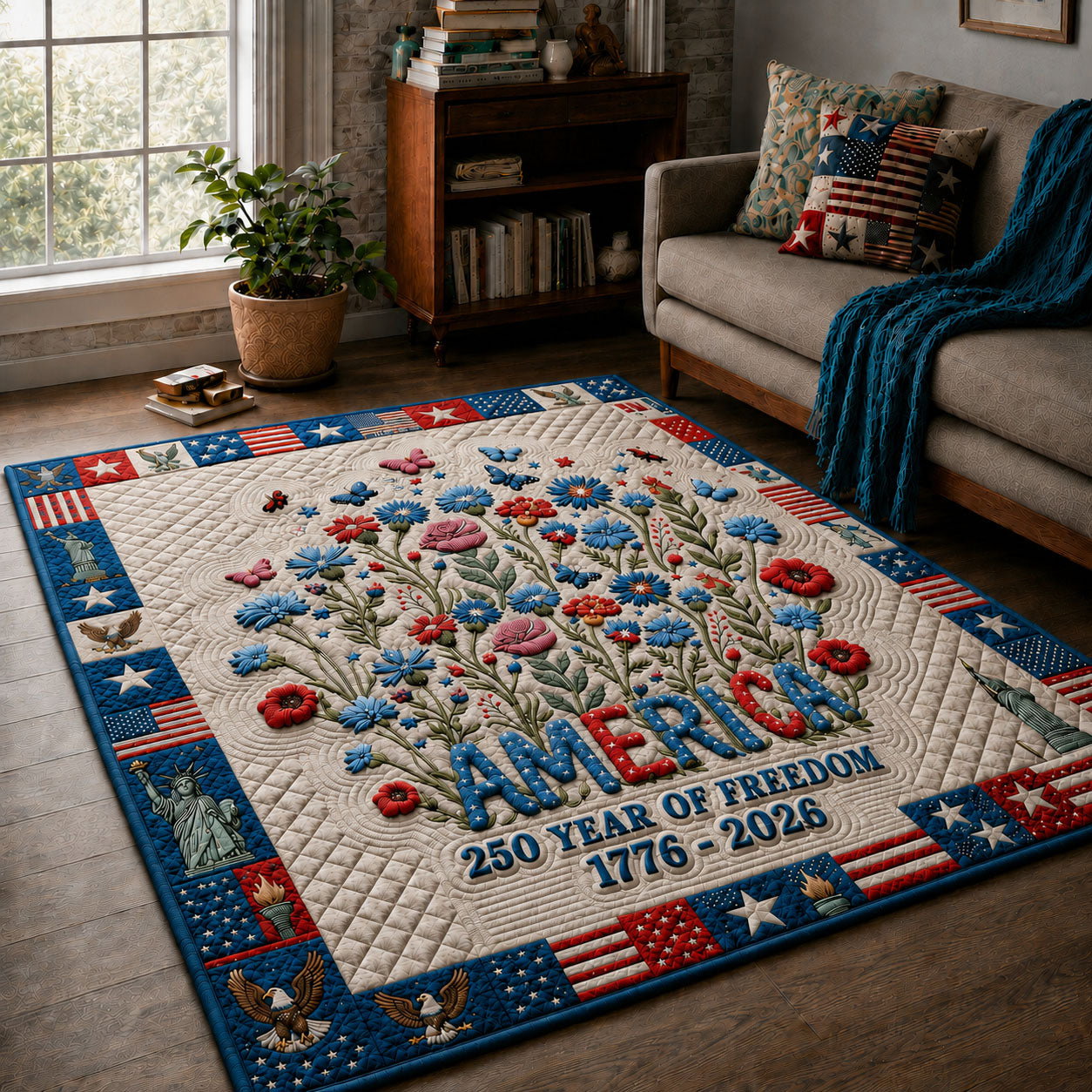 American Flowers Area Rug - Non-Slip Washable 3D Print Rug for Living Room & BedroomTVC210865