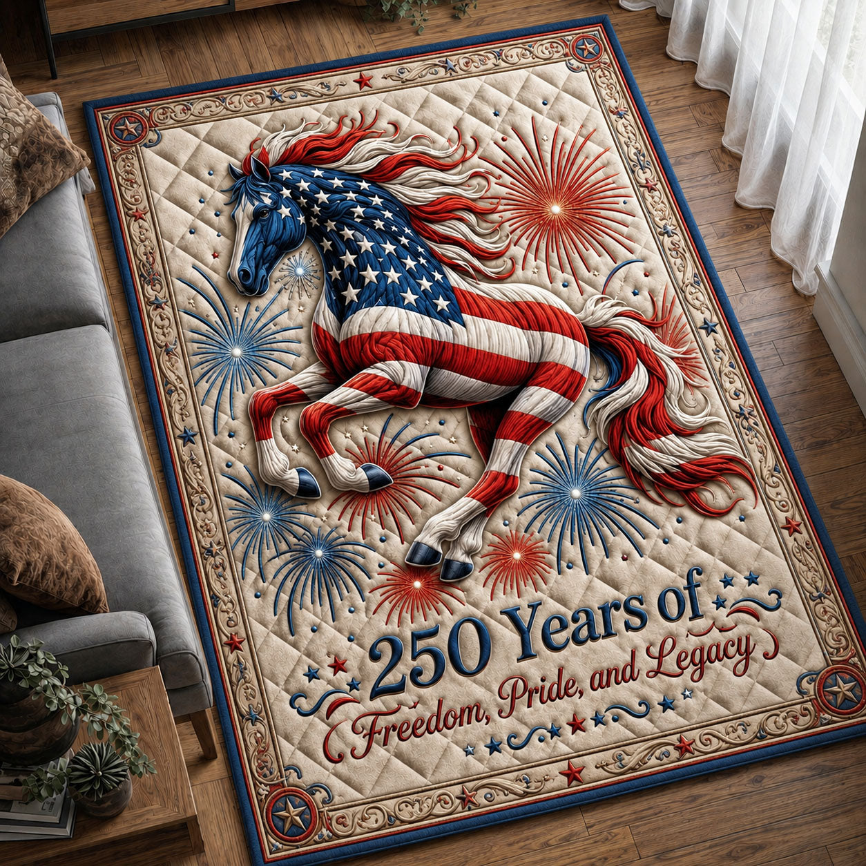American Horse Area Rug - Non-Slip Washable 3D Print Rug for Living Room & BedroomTVC210868