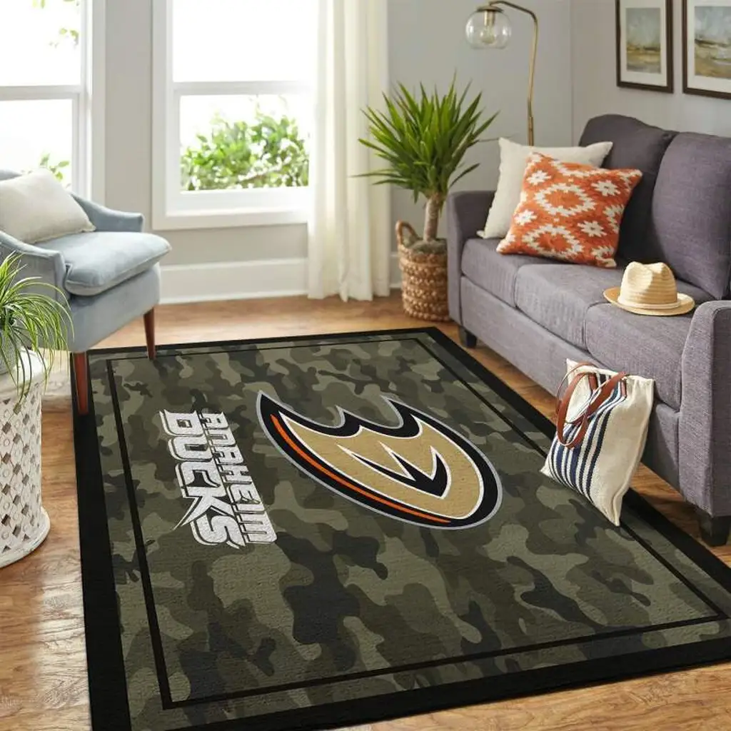 Anaheim Ducks Rug - Camouflage Area for Living Room Decor Red and Gray