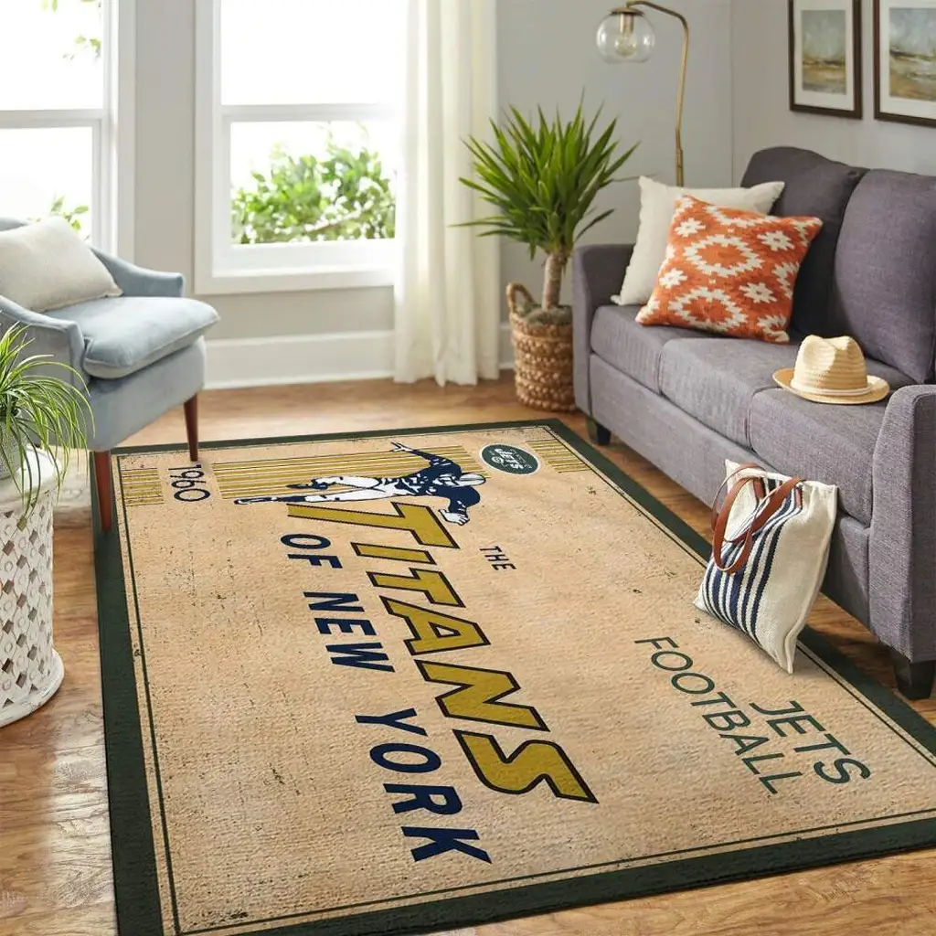 and Dark New York Titans Football Rug for Living Room Beige and Dark Green