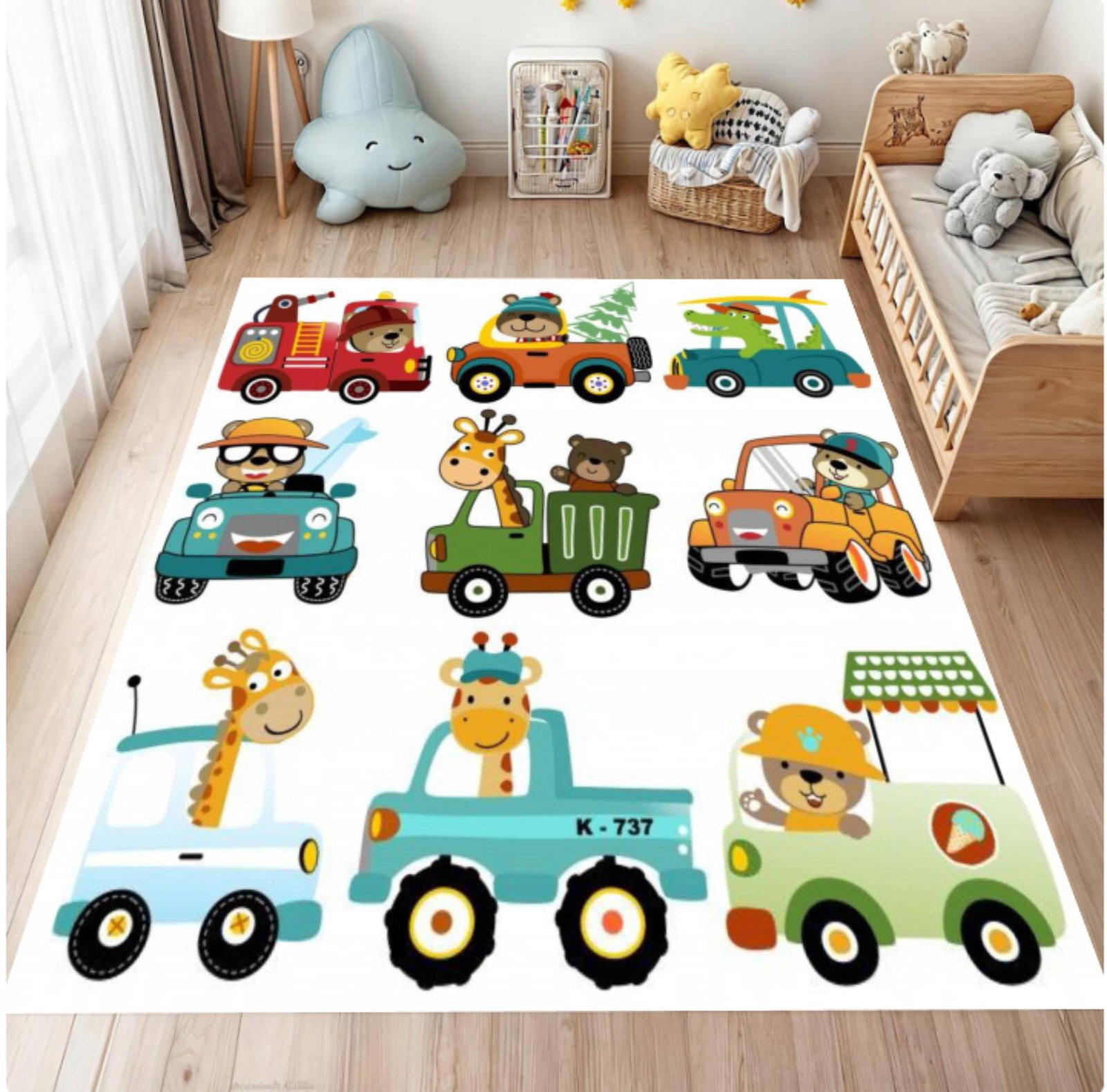 Animal Cars Kids Rug Washable Playroom Rug Decor Kids RoomTVC1708366