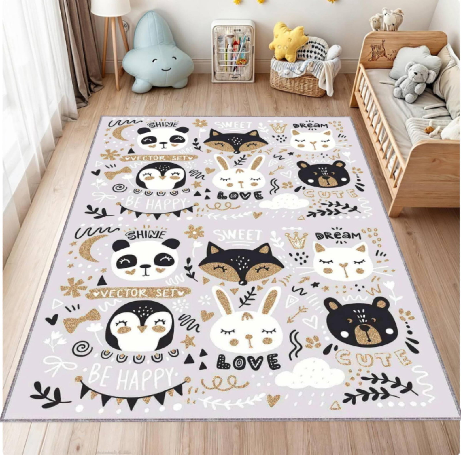 Animal Rug Washable Kids Room Rug Pastel-coloredTVC1708356