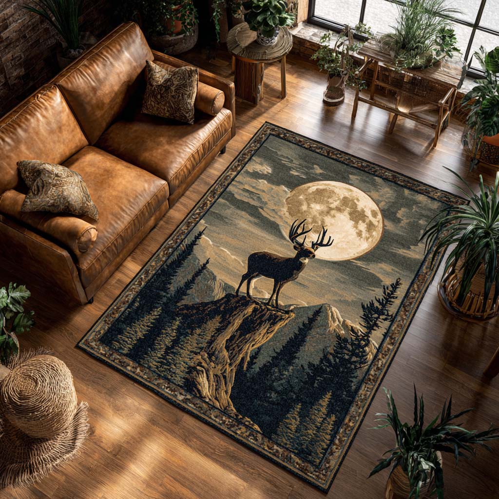 Antlers in the Moonlight Area Rug - Non-Slip Washable 3D Print Rug for Living Room & BedroomTVC210849