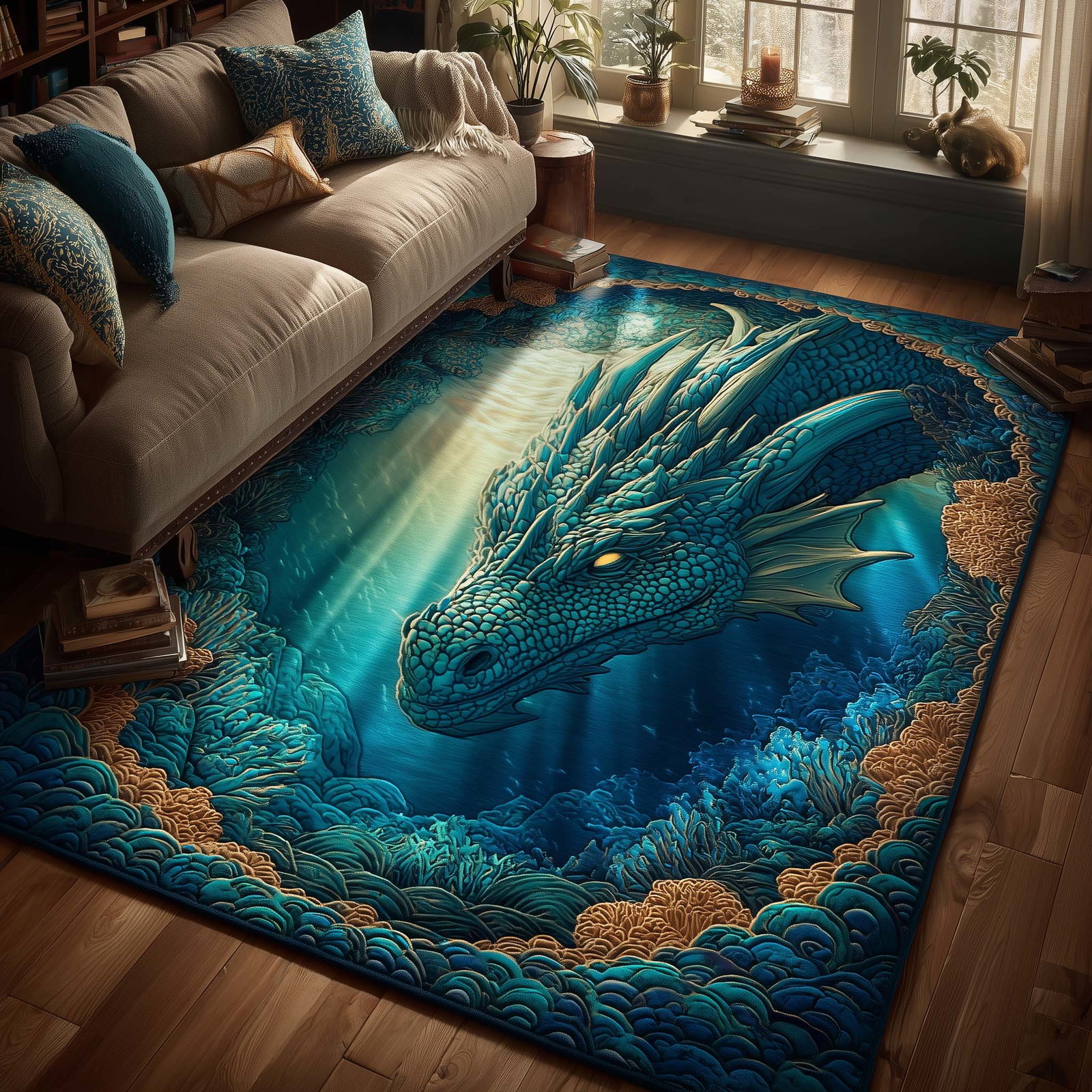 Aqua Abyss Area Rug - Non-Slip Washable 3D Print Rug for Living Room & BedroomTVC210856