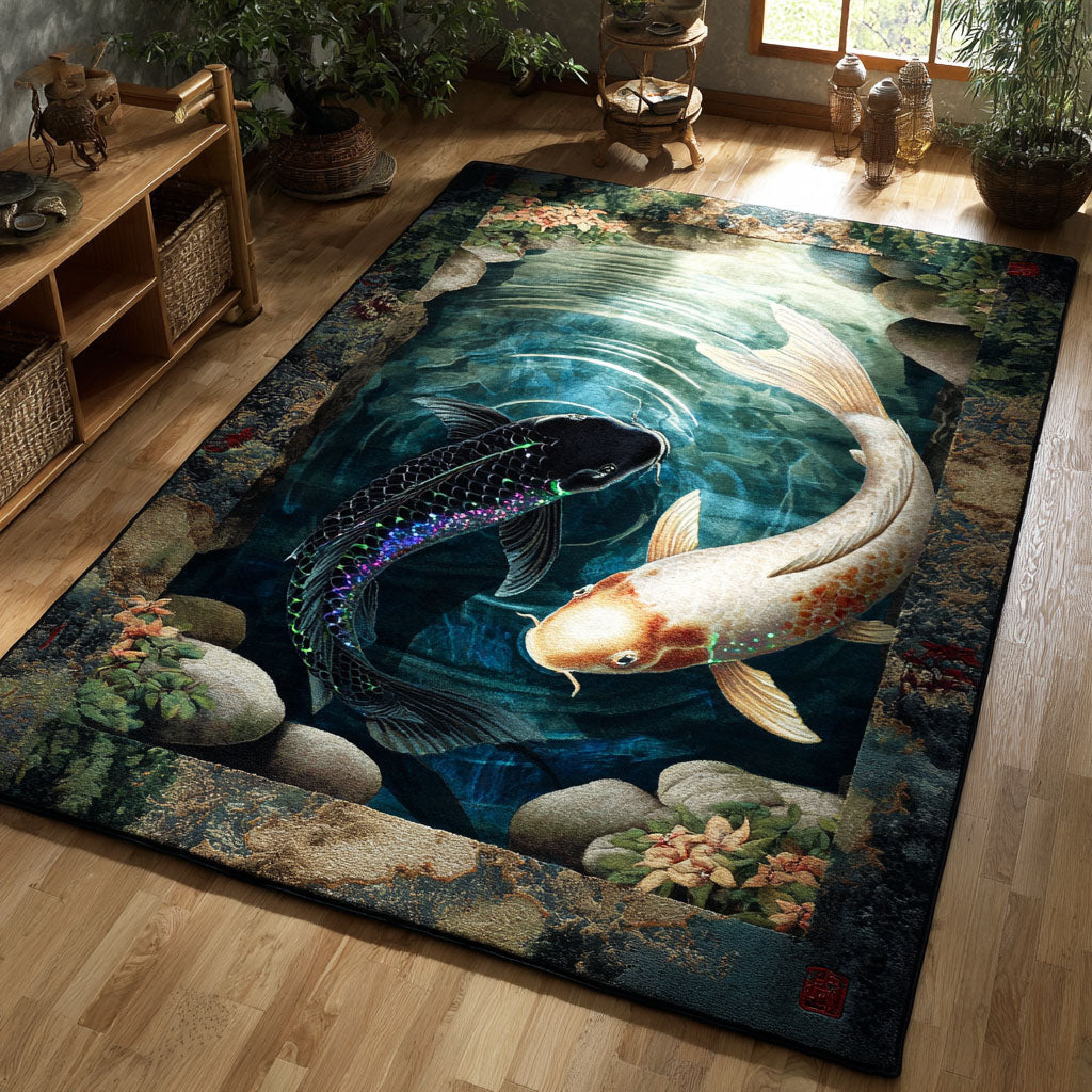 Aqua Koi Area Rug - Non-Slip Washable 3D Print Rug for Living Room & BedroomTVC210849