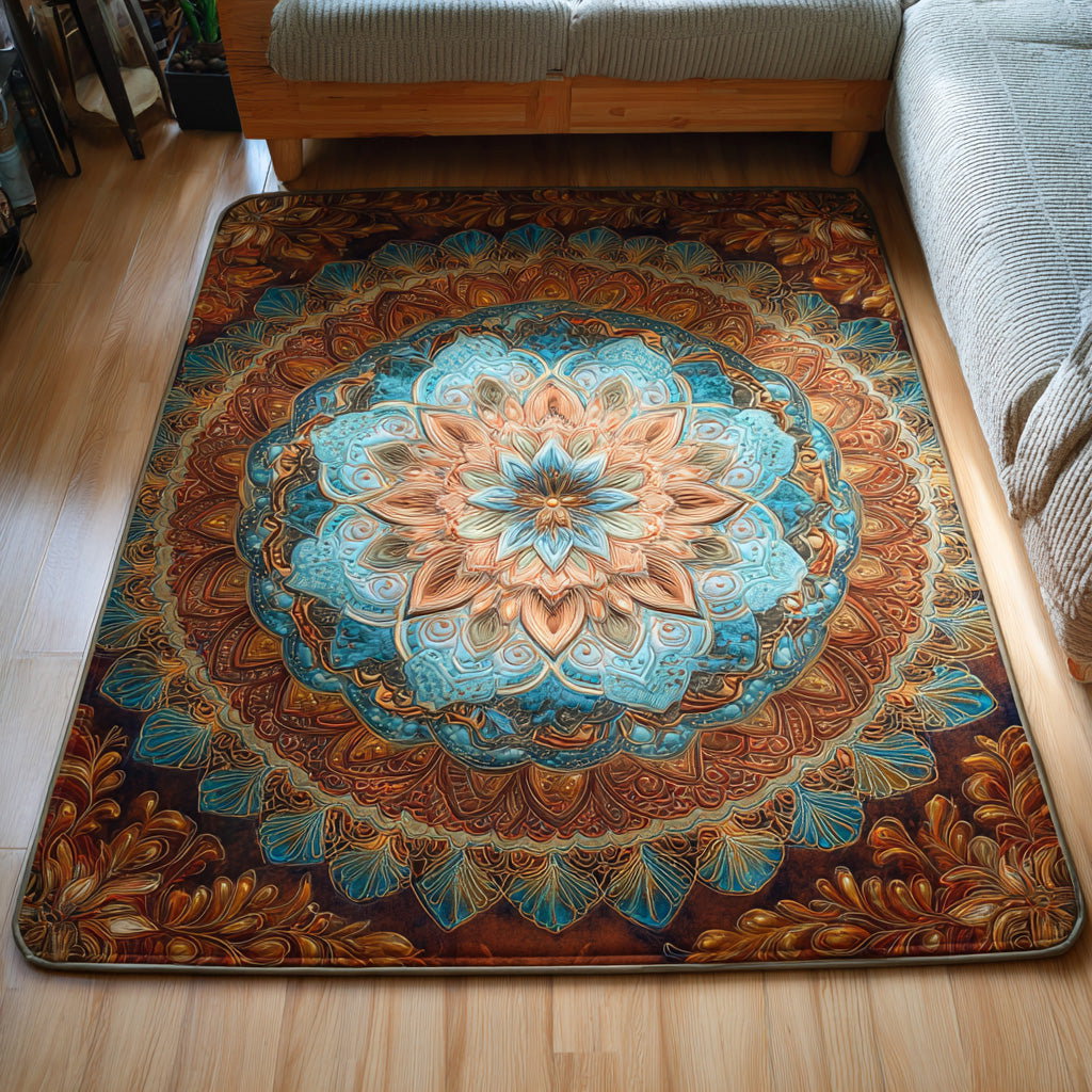 Aqua Mandala Area Rug - Non-Slip Washable 3D Print Rug for Living Room & BedroomTVC210848