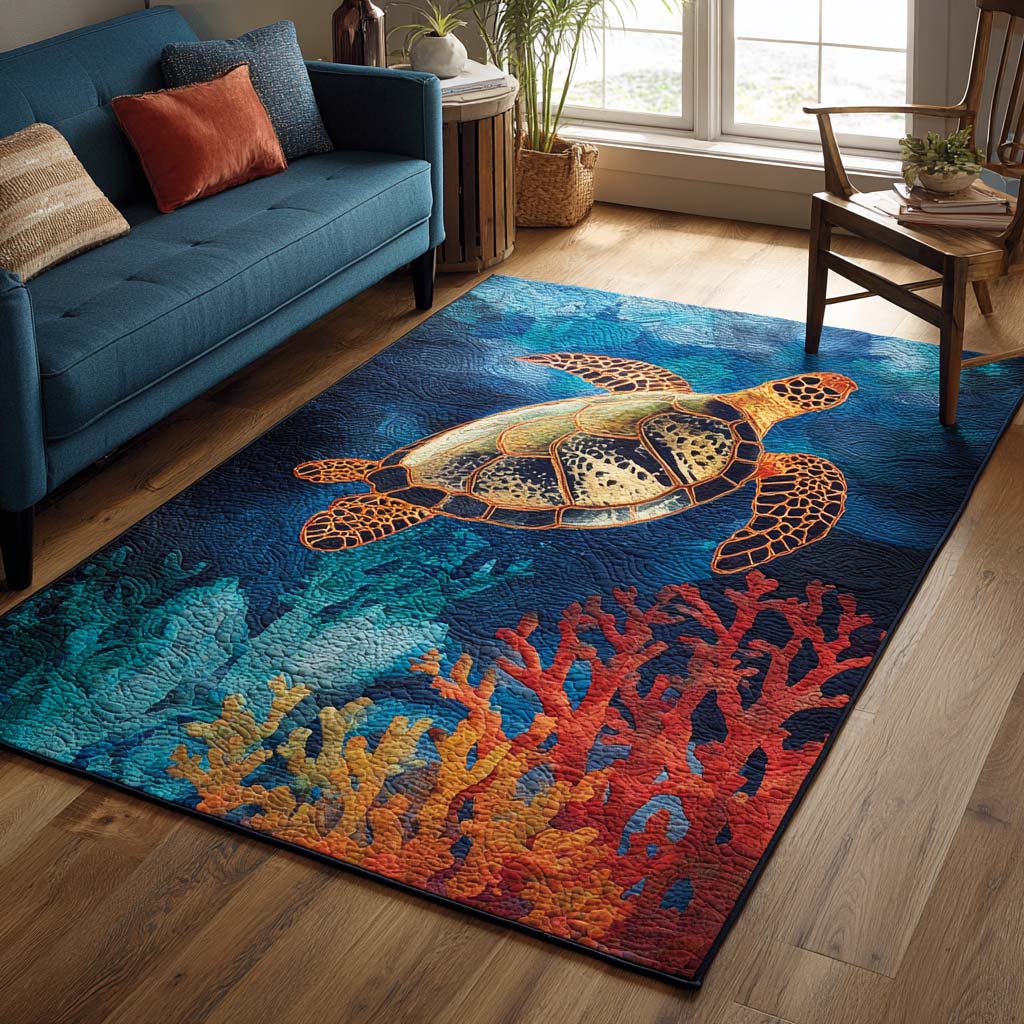 Aqua Turtle Area Rug - Non-Slip Washable 3D Print Rug for Living Room & BedroomTVC210852