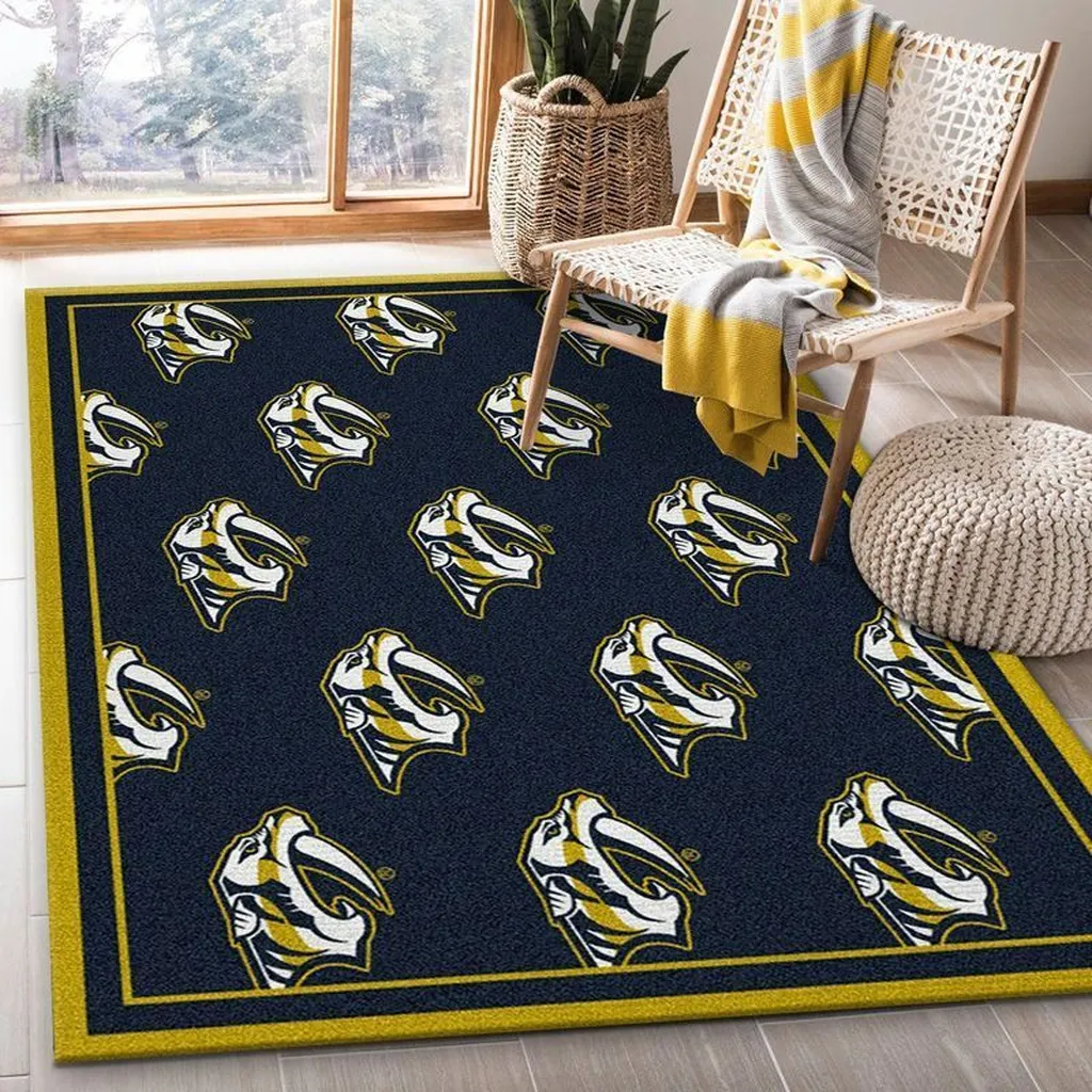 Area Rug Bold Pattern for Living Room Decor Yellow and Navy Blue