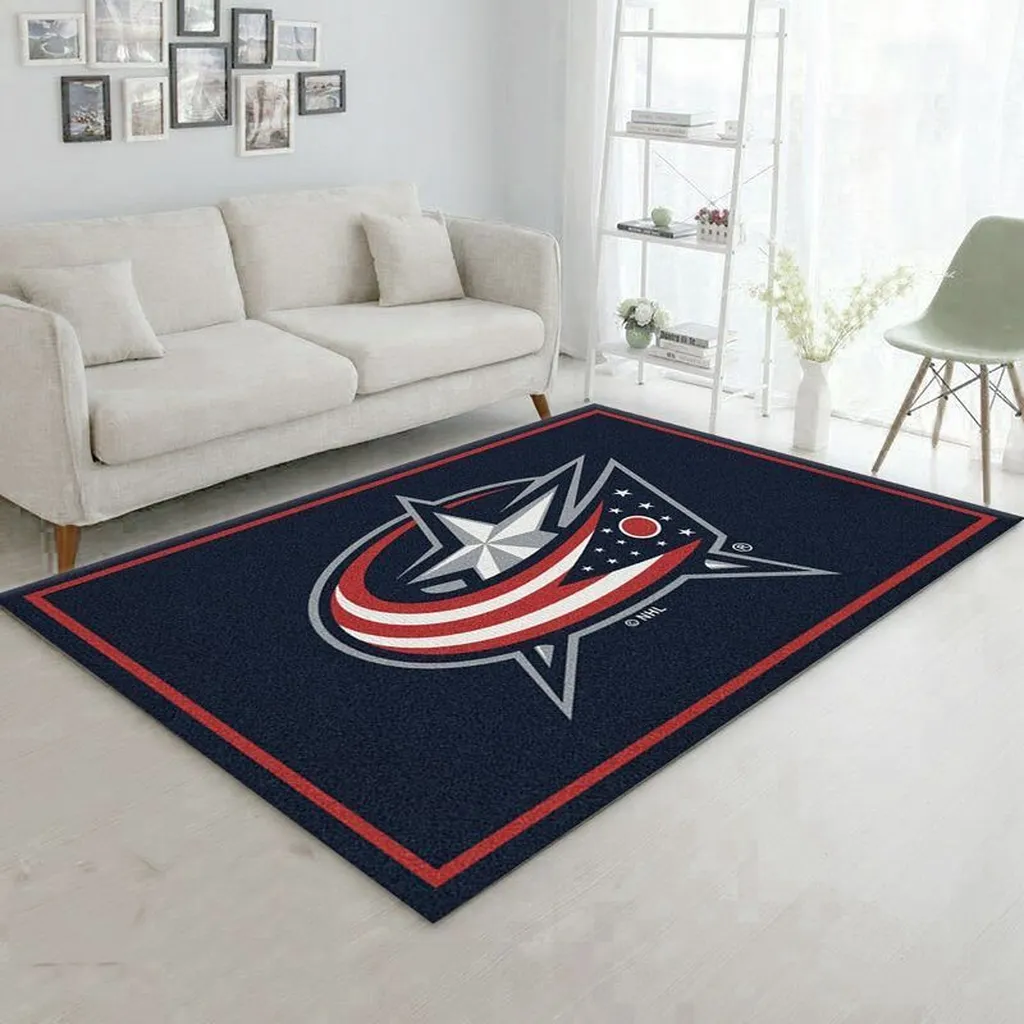 Area Rug Modern Sports Logo Design for Living Room Red and Navy Blue
