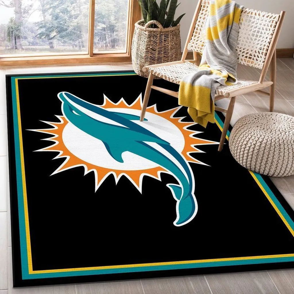 Area Rug with Dolphin Design Modern Home Decor Black and Teal
