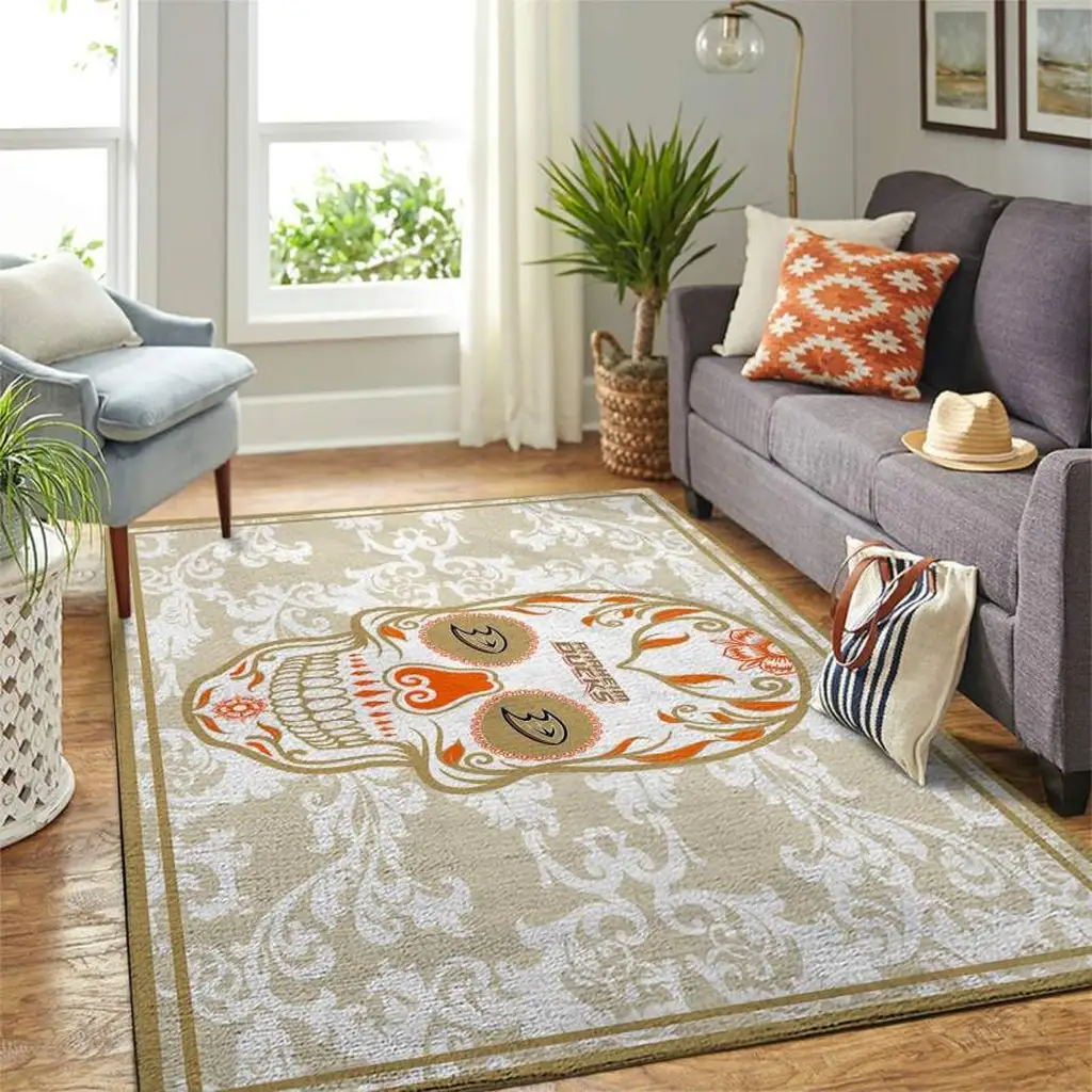 Area Rug with Skull Pattern Decorative Living Room Carpet Beige and Orange