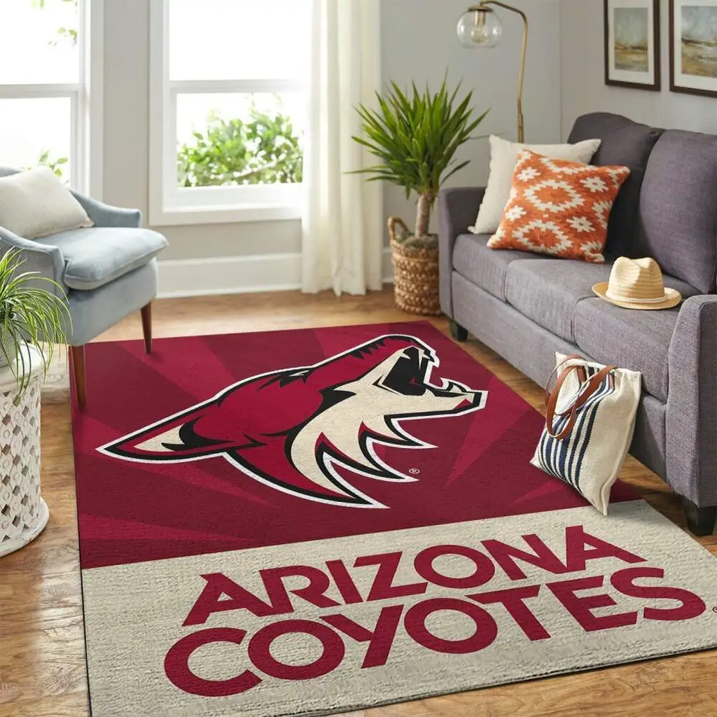 Arizona Coyotes Rug - Area for Living Room Decor Red and Gray
