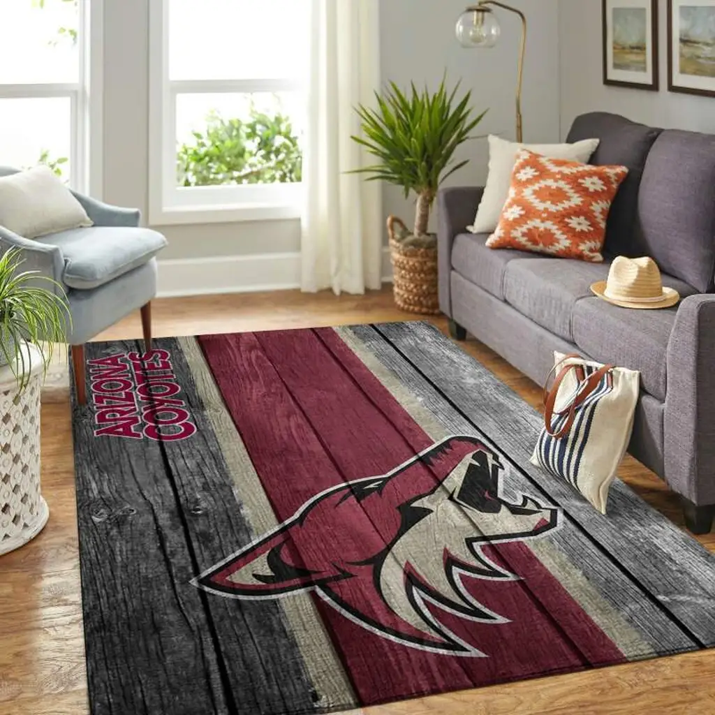 Arizona Coyotes Rug - Logo Area for Living Room Decor Black and White