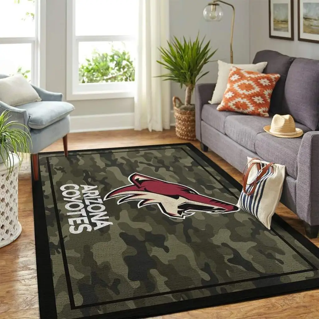 Arizona Coyotes Rug - Logo Camouflage Area for Living Room Red and White
