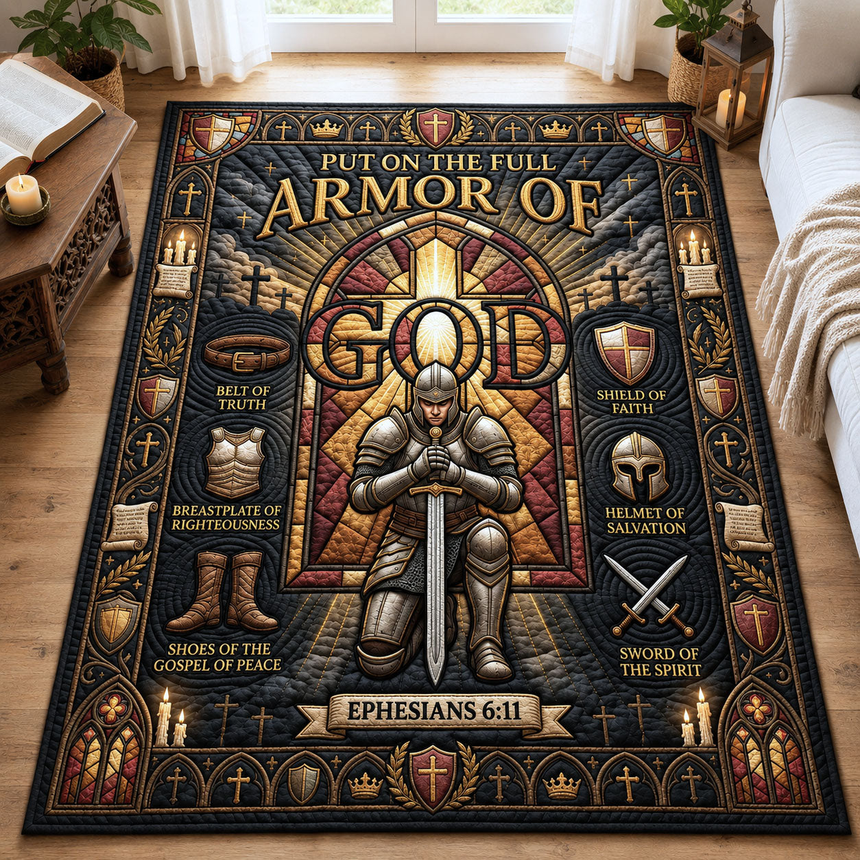 Armor Of God Knight Area Rug - Non-Slip Washable 3D Print Rug for Living Room & BedroomTVC210856