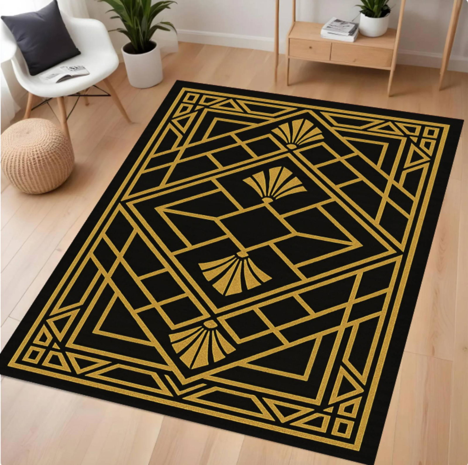 Art Deco Zwartgouden Rug Geometric Luxe Rug Modern Glamoureus LivingTVC1708367