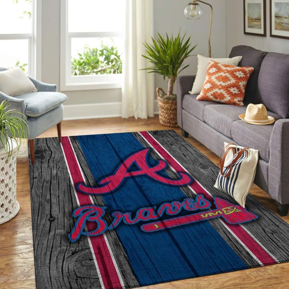 Atlanta Braves WoodenÂ Area Rug Mlb Logo Living Room Rugs Home Decor